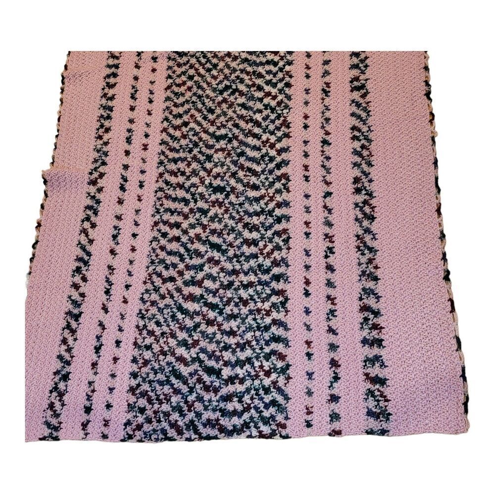 Vintage Handmade Crochet Pink And MultiColor Stiped Afghan Blanket 38x53 - Picture 2 of 7